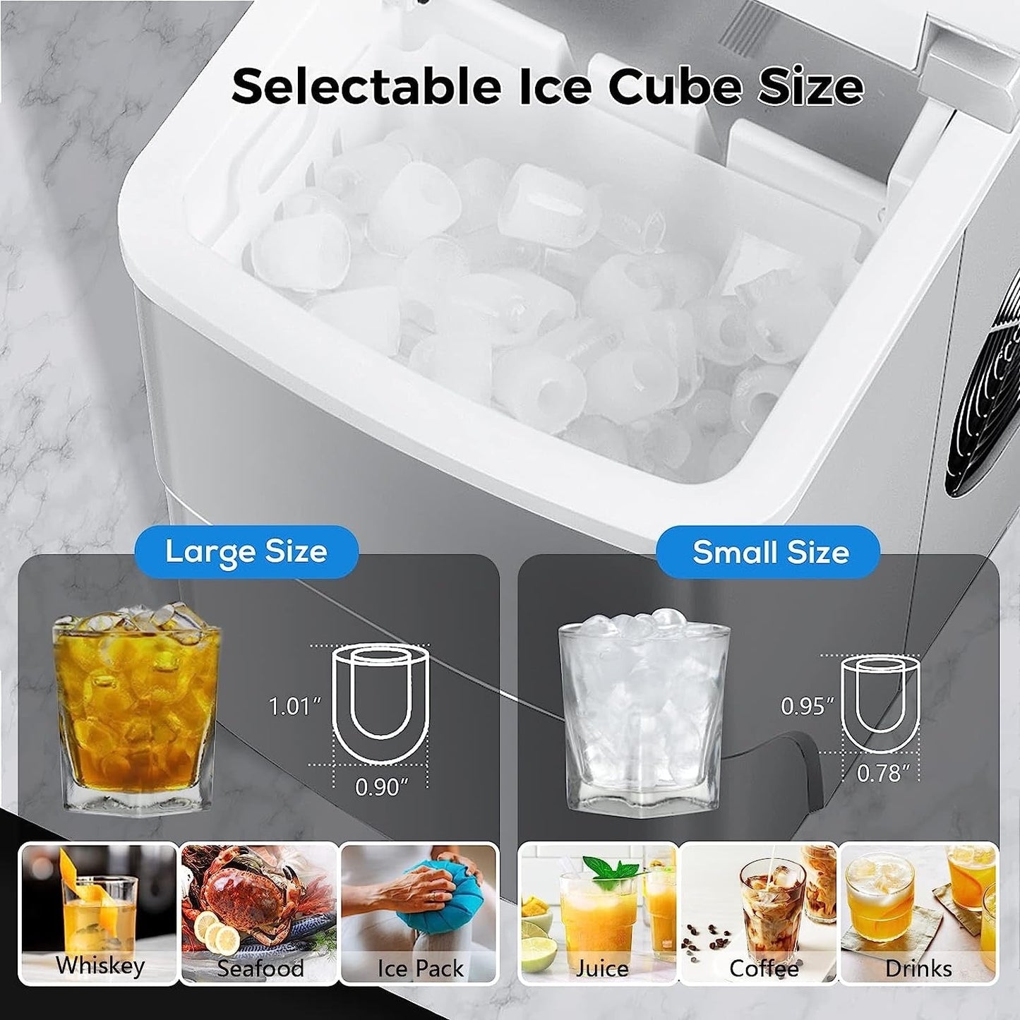 Countertop Ice Maker Machine, Ice Cube Ready in 6-8 Mins with Ice Scoop and Basket