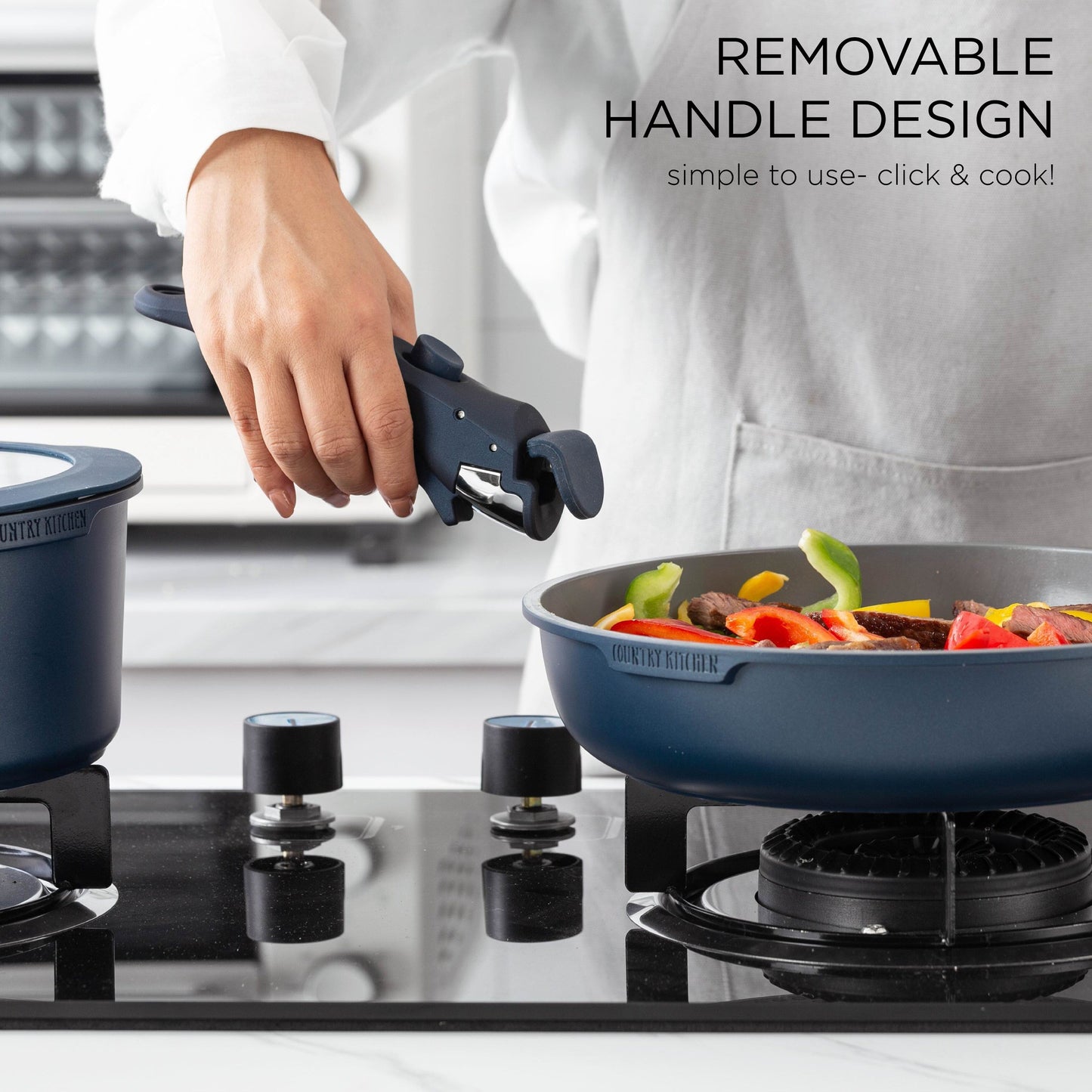 Country Kitchen 16 Piece RV Cookware Set Ceramic with Removable Handle Oven Safe