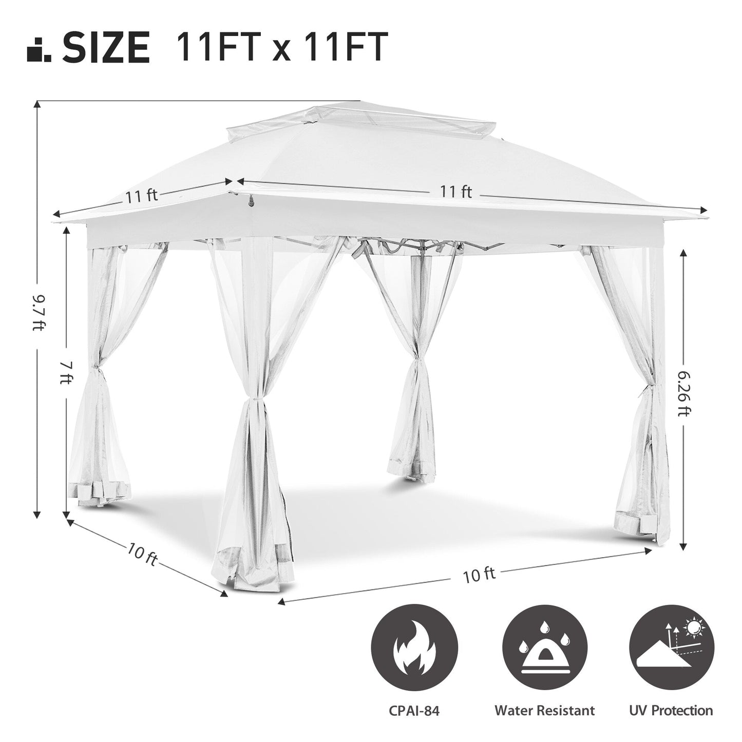 Cozywor 11 ft. x 11 ft. Pop-Up Steel Gazebo with Mosquito Netting