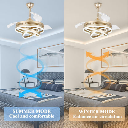 Cusp Barn 42 Retractable Ceiling Fan with Lights and Remote DIY Shape Fandelier Modern Silent DC Motor LED Ceiling Light