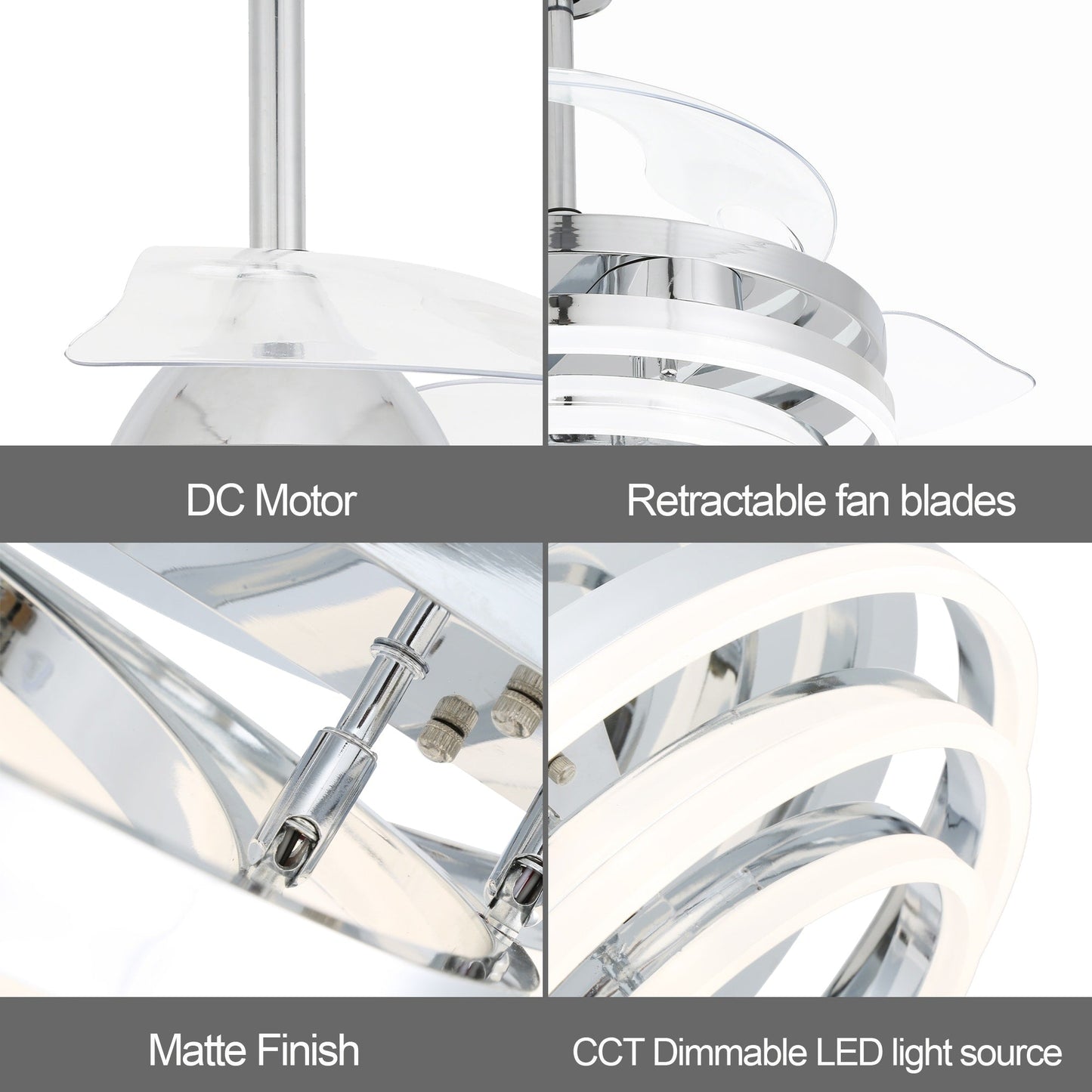 Cusp Barn 42 Retractable Ceiling Fan with Lights and Remote DIY Shape Fandelier Modern Silent DC Motor LED Ceiling Light