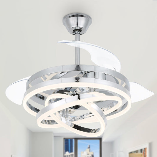 Cusp Barn 42 Retractable Ceiling Fan with Lights and Remote DIY Shape Fandelier Modern Silent DC Motor LED Ceiling Light
