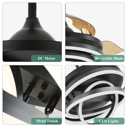 Cusp Barn 42 Retractable Ceiling Fan with Lights and Remote DIY Shape Fandelier Modern Silent DC Motor LED Ceiling Light