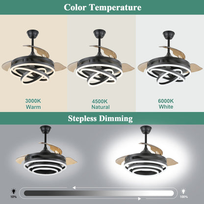 Cusp Barn 42 Retractable Ceiling Fan with Lights and Remote DIY Shape Fandelier Modern Silent DC Motor LED Ceiling Light