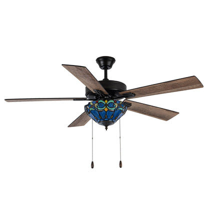 Della River of Goods Oil-Rubbed Bronze and Stained Glass 52-Inch 3-Light Remote-Controlled Ceiling Fan