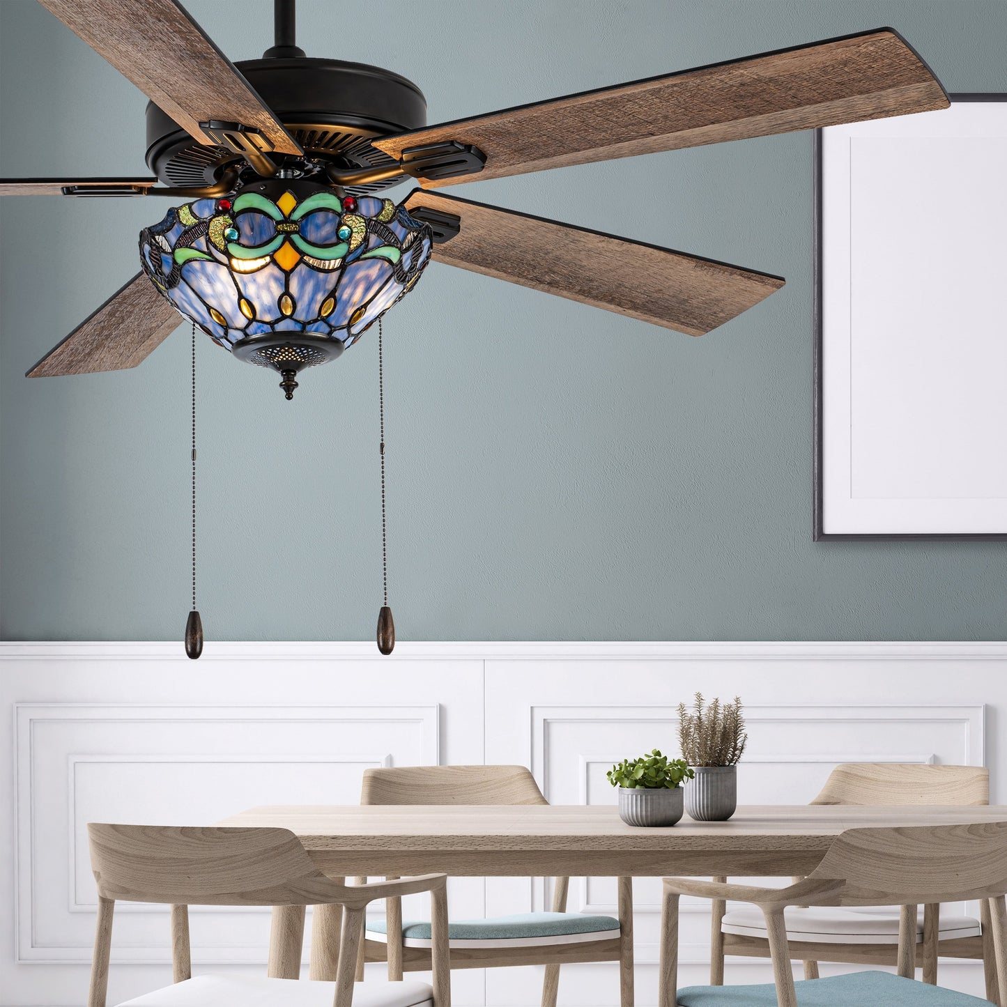 Della River of Goods Oil-Rubbed Bronze and Stained Glass 52-Inch 3-Light Remote-Controlled Ceiling Fan