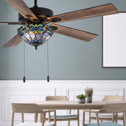 Della River of Goods Oil-Rubbed Bronze and Stained Glass 52-Inch 3-Light Remote-Controlled Ceiling Fan