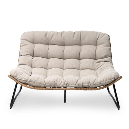 Double Papasan Chair Loveseat with Cushion, All-weather PE Rattan and Metal Frame for Indoor Outdoor