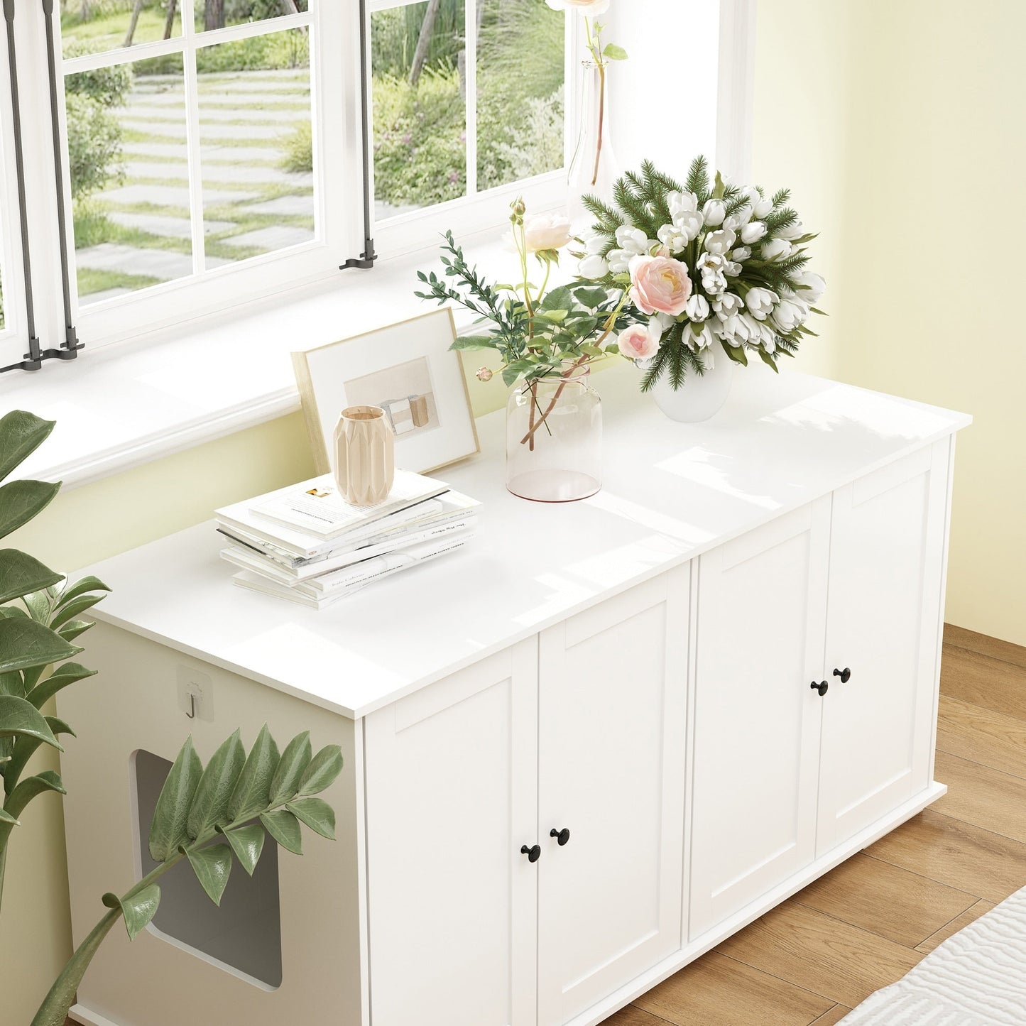 Double Pet Privacy Washroom Cat Litter Box Concealment Furniture