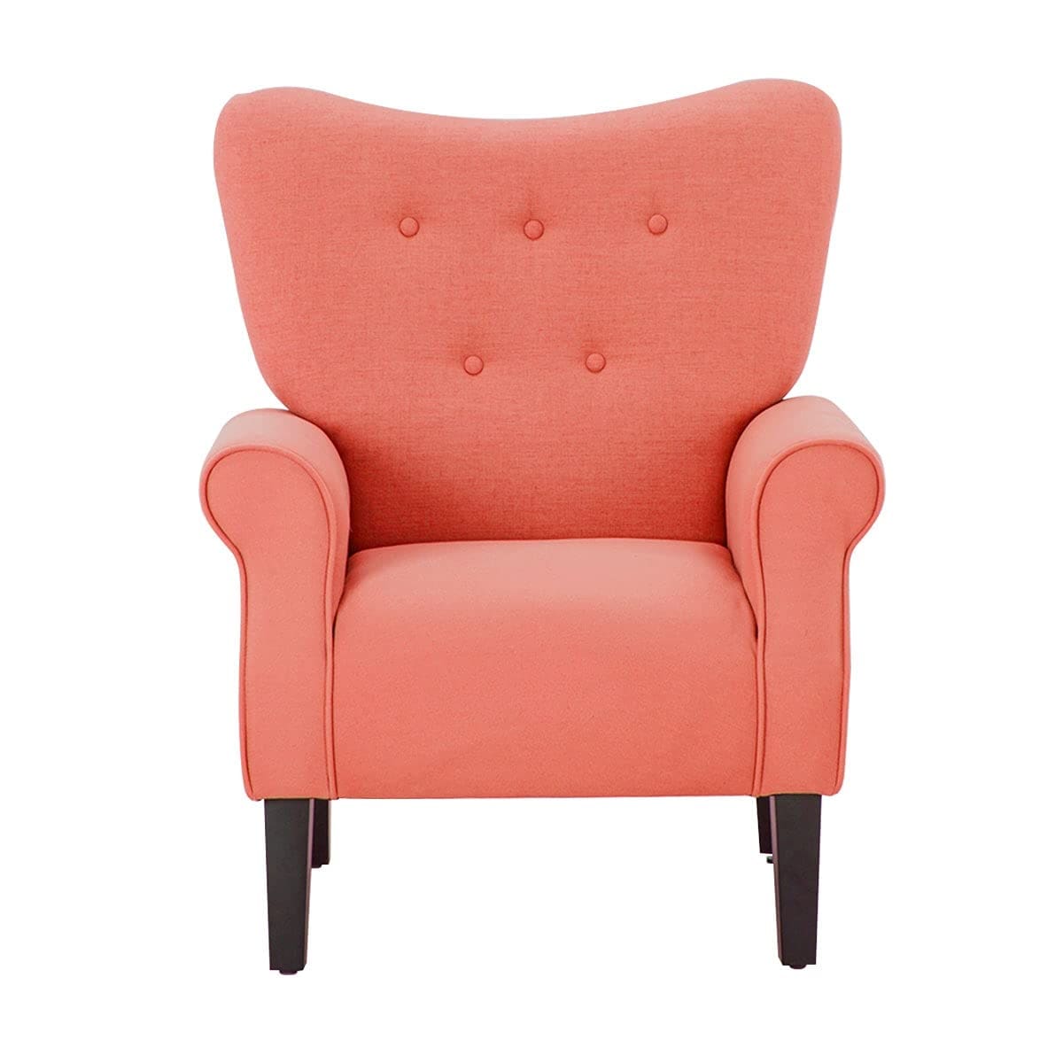 Erommy Modern Accent Chair, High Back Armchair, Upholstered Fabric Button Single Sofa with Wooden Legs for Living Room