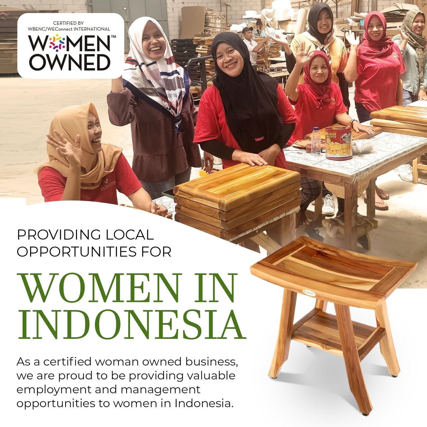 EcoDecors, Bench, Shower Stool, Shower Seat, Shower Chair for Inside Shower, Small Bench, Teak Shower Bench, Shower Foot Rest