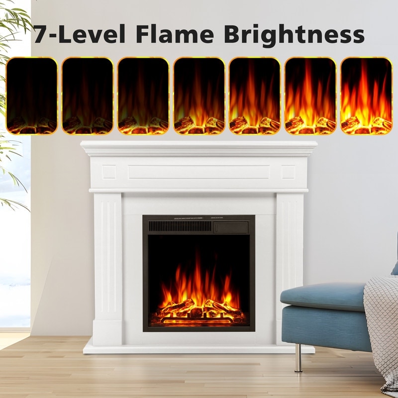 Electric Fireplace Mantel Wooden Surround Firebox, Remote Control