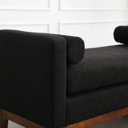 Elegant 53.5 Upholstered Ottoman Bench with Wood Legs & Bolster Pillows