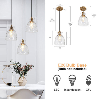 Elisie Mid-century Modern Pendant Light 1-Light Waterfall Glass Hammered Dome Kitchen Island Lighting Dining Room