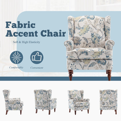 Erommy Modern Accent Chair, High Back Armchair, Upholstered Fabric Button Single Sofa with Wooden Legs for Living Room