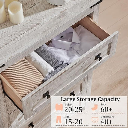 48 Tall Farmhouse 5 Drawer Wood Dresser, Chest of Drawers for Bedroom