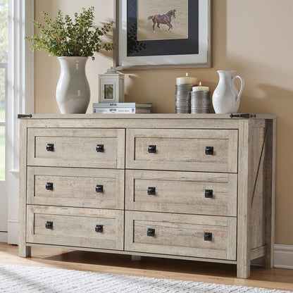 Farmhouse 6 Drawer Dresser, Wood TV Stand, Chest of Drawers