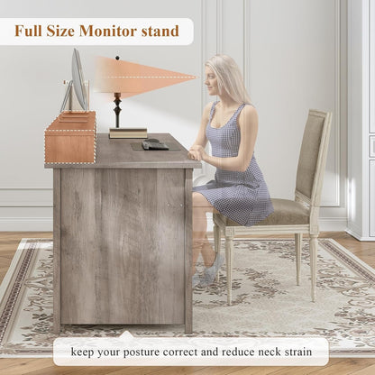 Farmhouse Executive Desk Home Office Desk File Drawer Monitor Stand Power Outlet