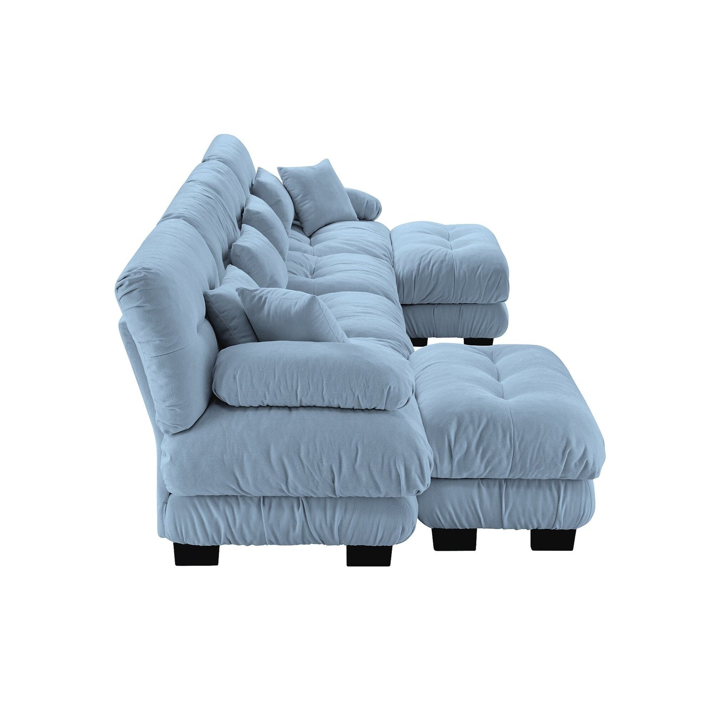 Free Combination Modular Chenille 4-Seater Sectional Sofa with 2 Ottomans and Pillow for Living Room