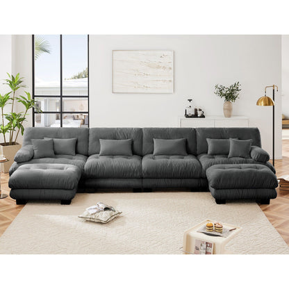 Free Combination Modular Chenille 4-Seater Sectional Sofa with 2 Ottomans and Pillow for Living Room
