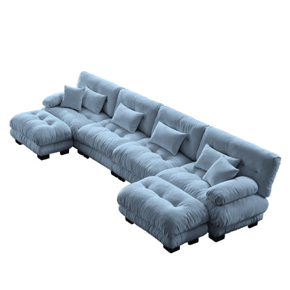 Free Combination Modular Chenille 4-Seater Sectional Sofa with 2 Ottomans and Pillow for Living Room