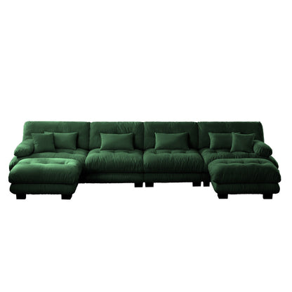 Free Combination Modular Chenille 4-Seater Sectional Sofa with 2 Ottomans and Pillow for Living Room
