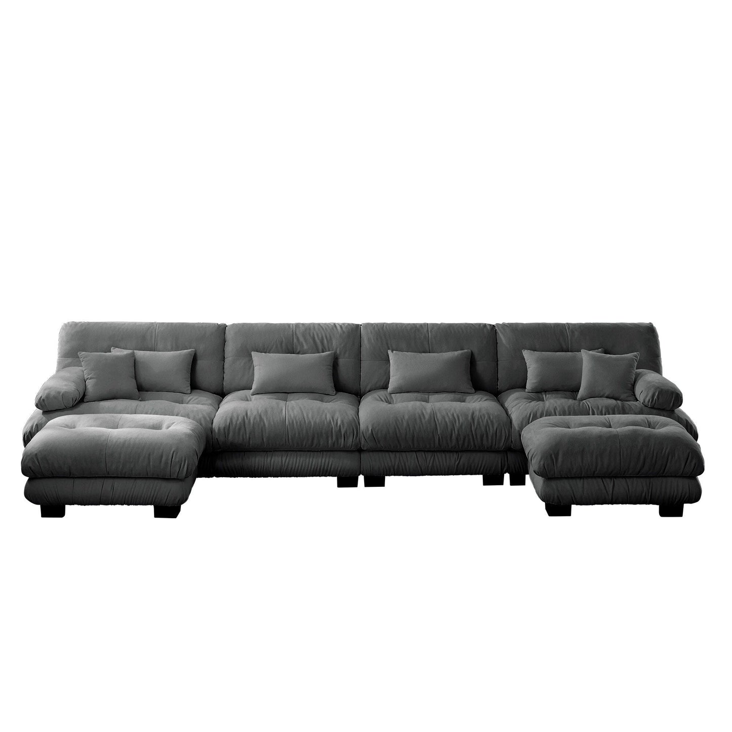Free Combination Modular Chenille 4-Seater Sectional Sofa with 2 Ottomans and Pillow for Living Room