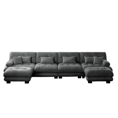 Free Combination Modular Chenille 4-Seater Sectional Sofa with 2 Ottomans and Pillow for Living Room