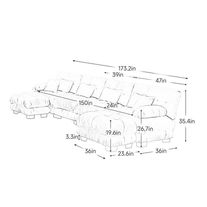 Free Combination Modular Chenille 4-Seater Sectional Sofa with 2 Ottomans and Pillow for Living Room