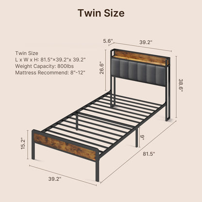 Twin / Full / Queen / King Size Metal Platform Bed Frame with Upholstered Storage Headboard