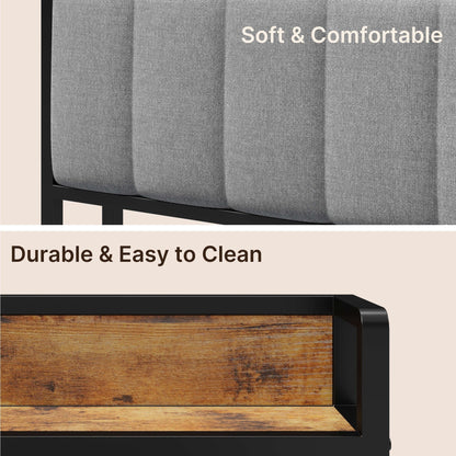 Twin / Full / Queen / King Size Metal Platform Bed Frame with Upholstered Storage Headboard