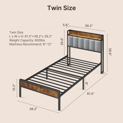 Twin / Full / Queen / King Size Metal Platform Bed Frame with Upholstered Storage Headboard
