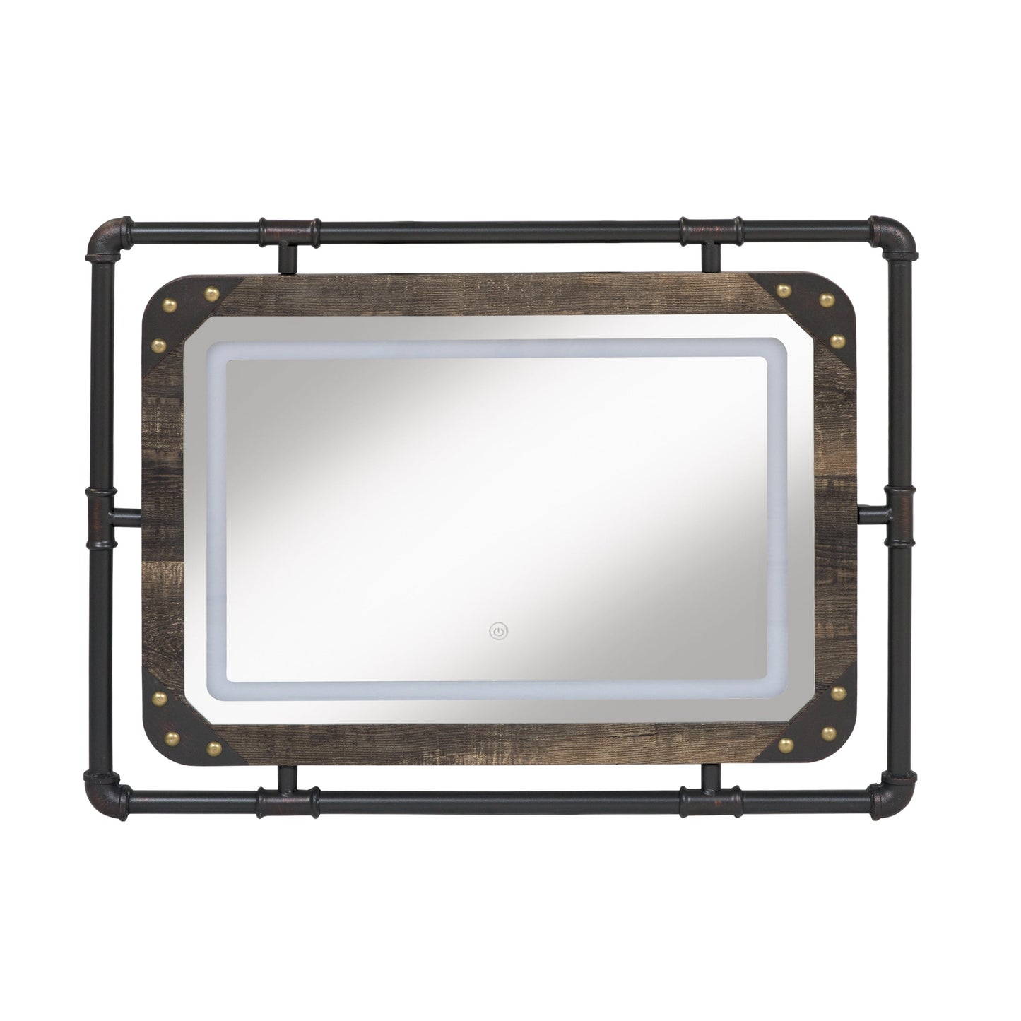 Furniture of America Inyo Industrial Metal Wall Mirror with LED Lights