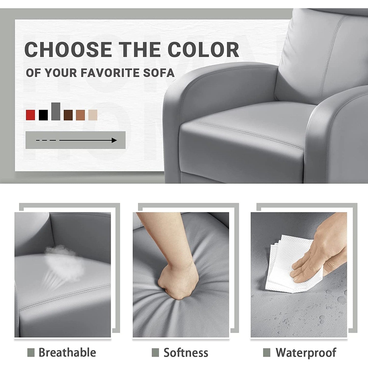 Furniwell PU Leather Sofa Recliner with Padded Seat and Backrest.