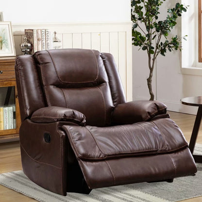 Genuine Leather Mid-century Modern Style Manual Recliners Sofa Set