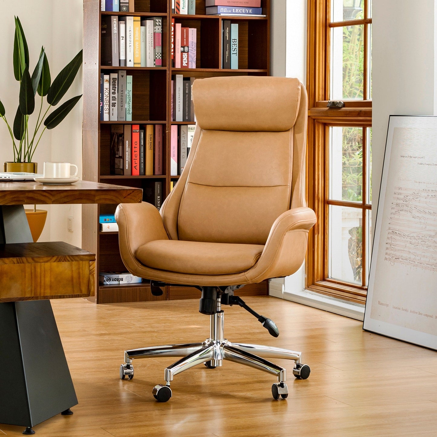 Glitzhome 48-inch Mid-century Adjustable Swivel Faux Leather Office Chair