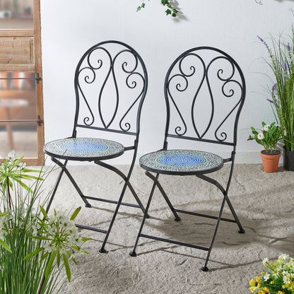 Glitzhome Outdoor Metal Folding Bistro Set 3PCS Patio Table Chairs