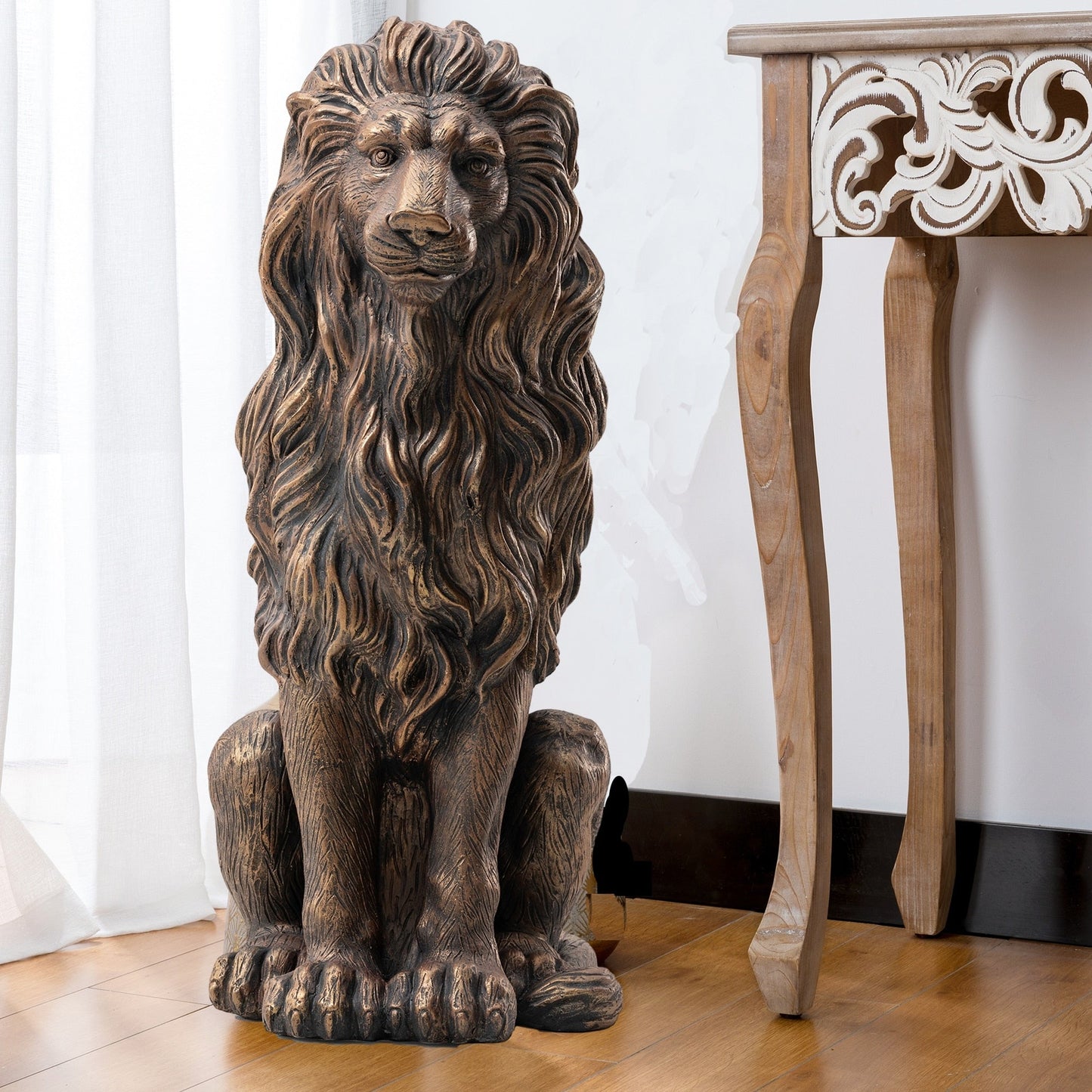 Glitzhome MGO Majestic Sitting Guardian Lion Statues Porch Sculpture Outdoor Indoor Set of 2