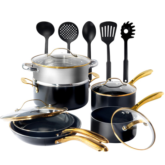 Gotham Steel Black Pots and Pans 15 Piece Ultra Nonstick Ceramic Cookware Set with Utensils