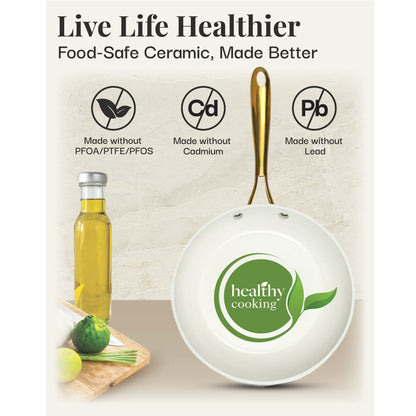 Gotham Steel Cream Pots and Pans 15 Piece Ultra Nonstick Ceramic Cookware Set with Utensils