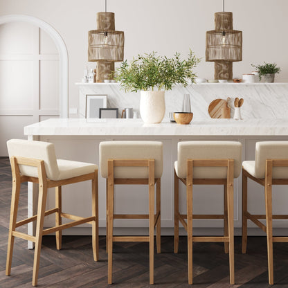 Gracie Modern Bar Stool, Boucle Upholstered Chair and Brushed Wooden Legs