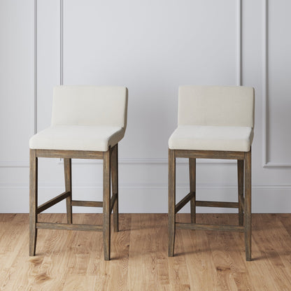 Gracie Modern Bar Stool, Boucle Upholstered Chair and Brushed Wooden Legs