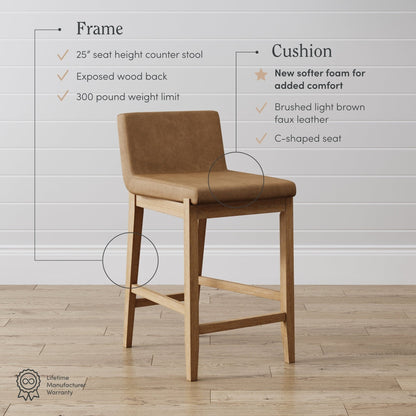 Gracie Modern Bar Stool, Boucle Upholstered Chair and Brushed Wooden Legs