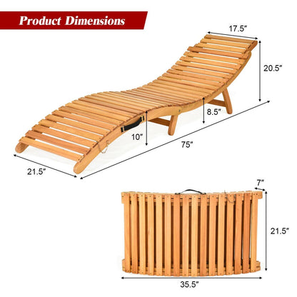 Gymax 2PCS Outdoor Folding Chaise Eucalyptus Lounge Chair w/ - See Details