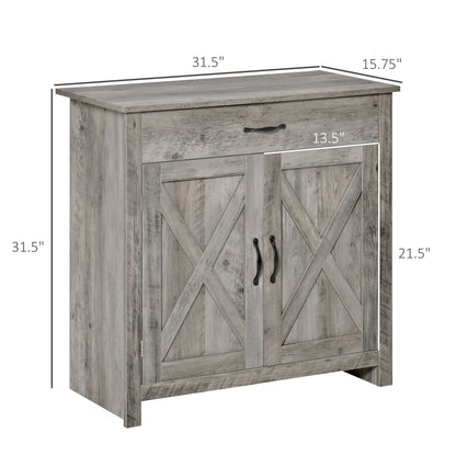 HOMCOM 32 Farmhouse Barn Door Style Sideboard Cabinet,Buffet Storage Cabinet Coffee Bar for Living Room or Entryway
