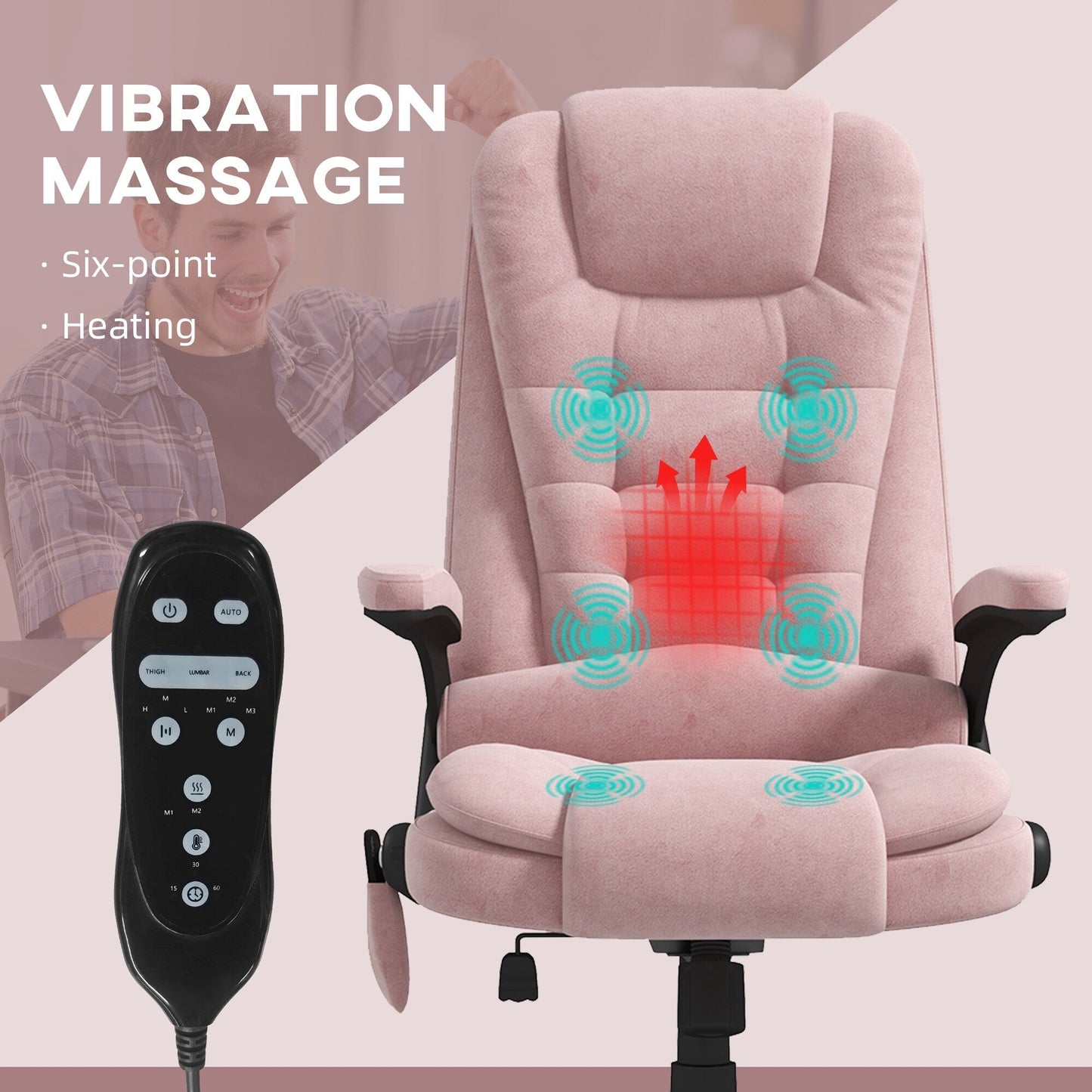 HOMCOM 6 Point Vibrating Massage Office Chair with Heat, Velvet High Back Executive Office Chair with Reclining Backrest