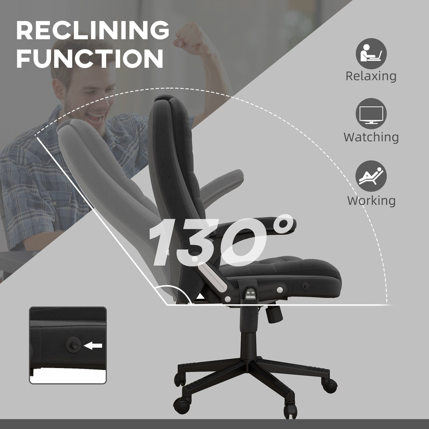 HOMCOM 6 Point Vibrating Massage Office Chair with Heat, Velvet High Back Executive Office Chair with Reclining Backrest