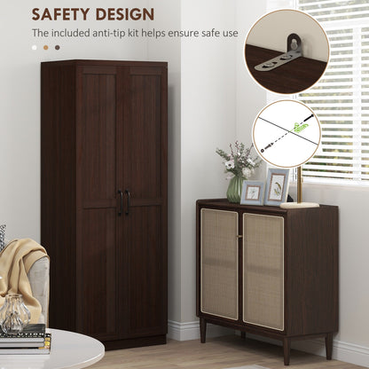 HOMCOM 63 2-Door Kitchen Pantry, Freestanding Storage Cabinet with 5-tier Shelving and 2 Adjustable Shelves for Dining Room