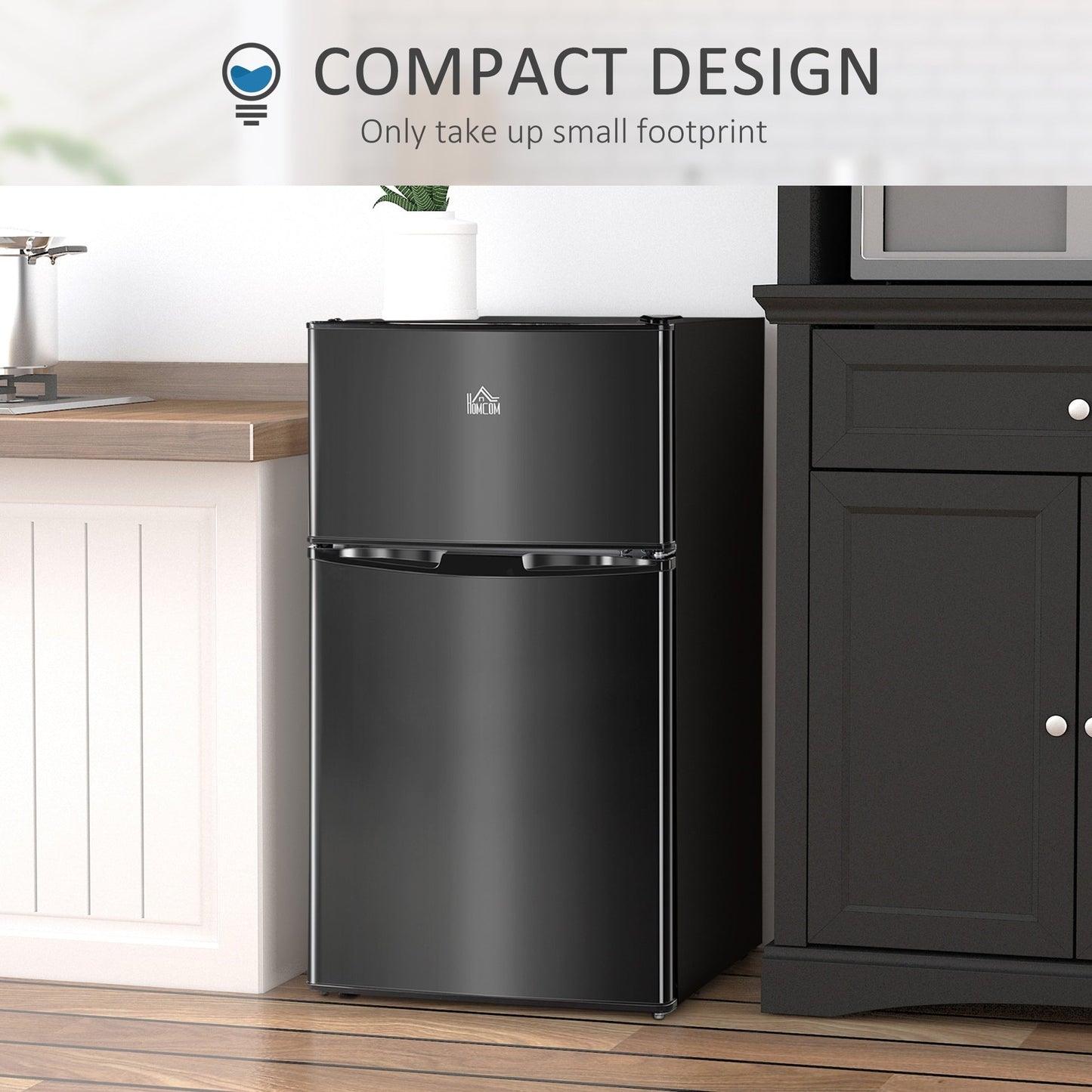 HOMCOM Double Door Mini Fridge with Freezer, 3.2 Cu.Ft Compact Refrigerator with Adjustable Shelf, Adjustable Thermostat