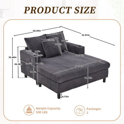 HOMEFUN Corduroy Upholstered Oversized RGB LED Light Recliner Sofa Bed with Cup Holder,USB&3 Pillows